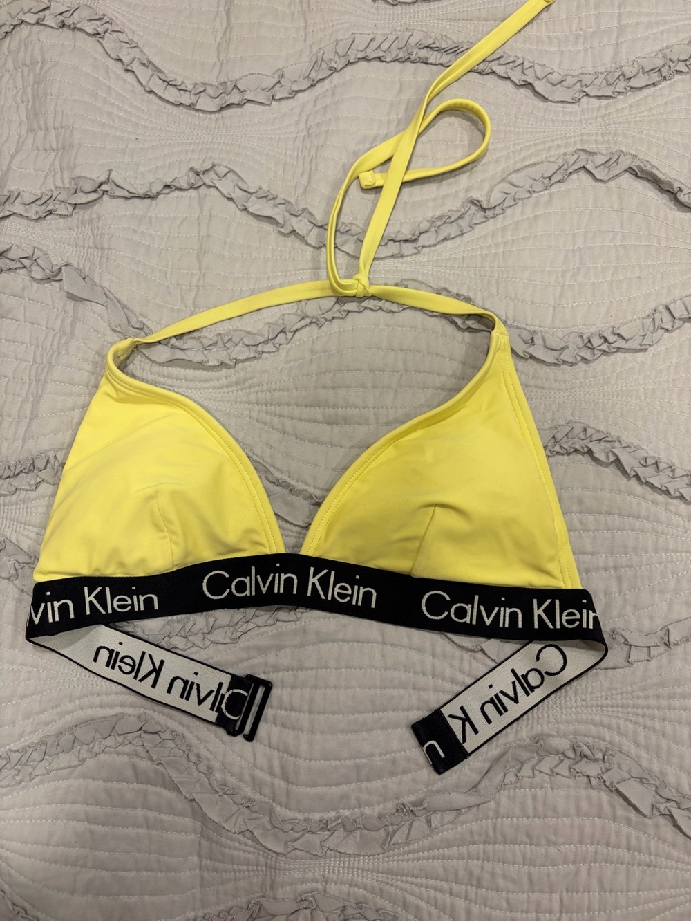 Calvin Klein Yellow Triangle Halter bikini with Black Logo Band